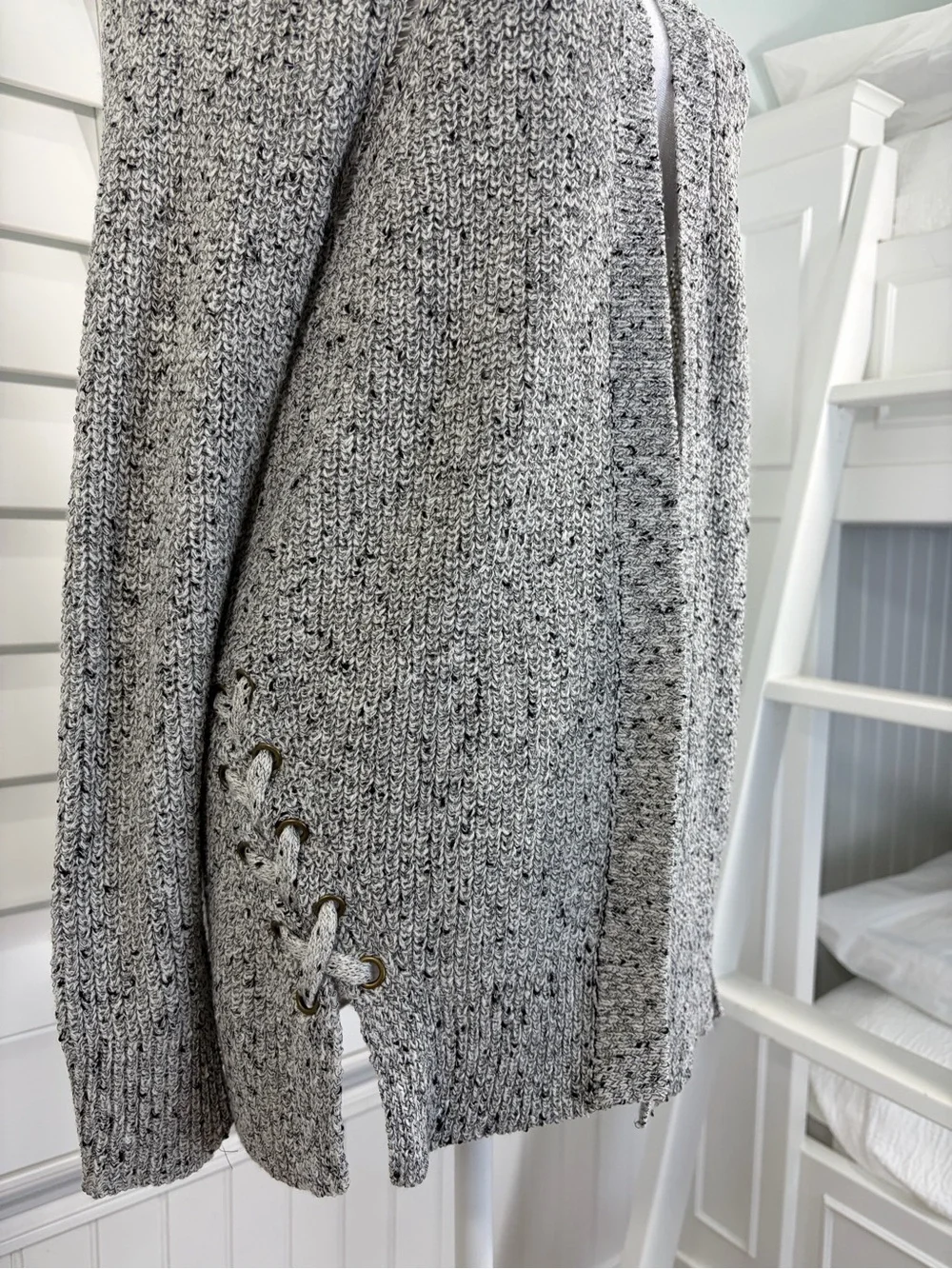 American Eagle Gray Open-Front Chunky Knit Cardigan Sweater (S)